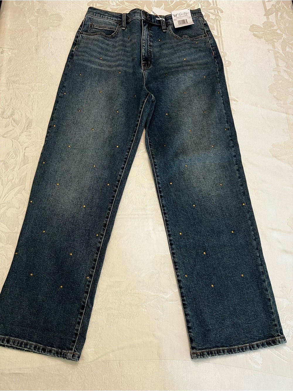 Jessica Simpson 10 Wide Leg Boyfriend Jeans with Bronze Stud Accents